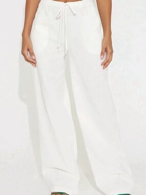Fashion Nova Women's White Wide-Leg Linen-Blend Drawstring Pants